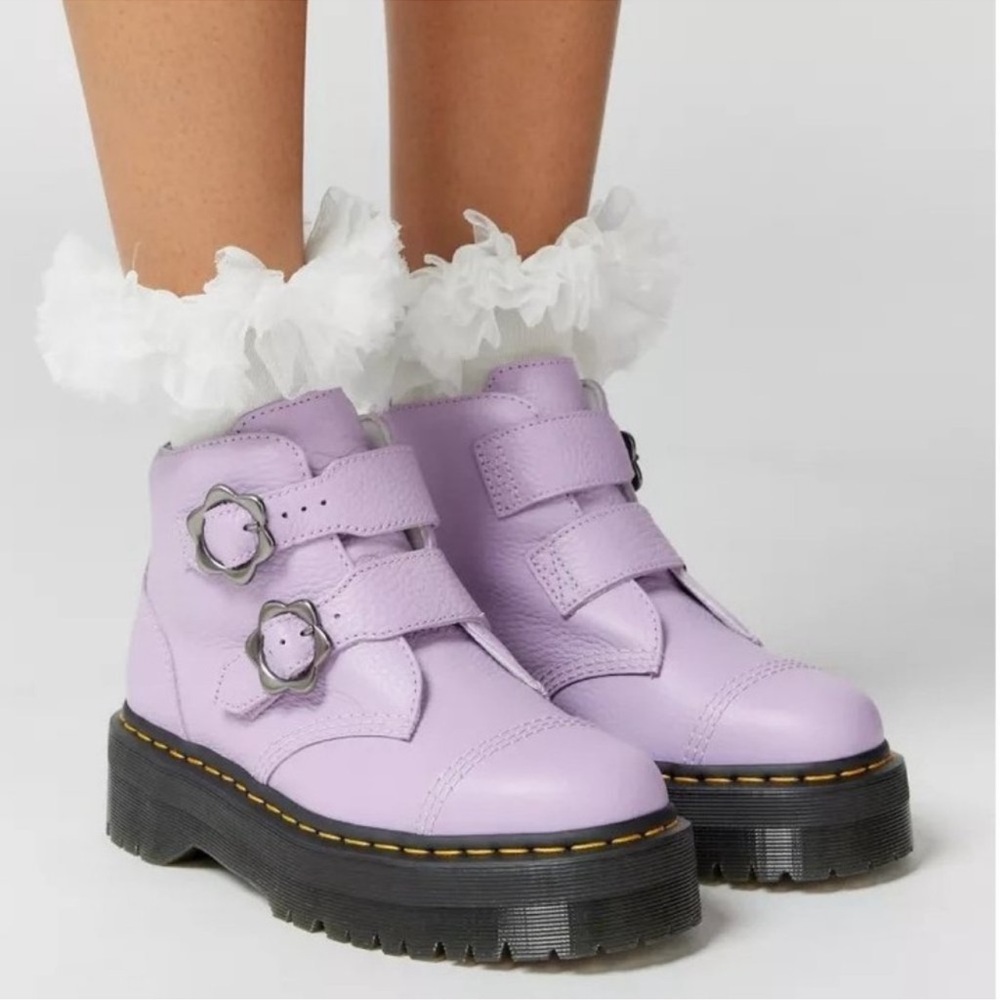 NWT DR. MARTENS Purple Devon Flower Buckle Platform Boots - US SIZE 7 RARE!
